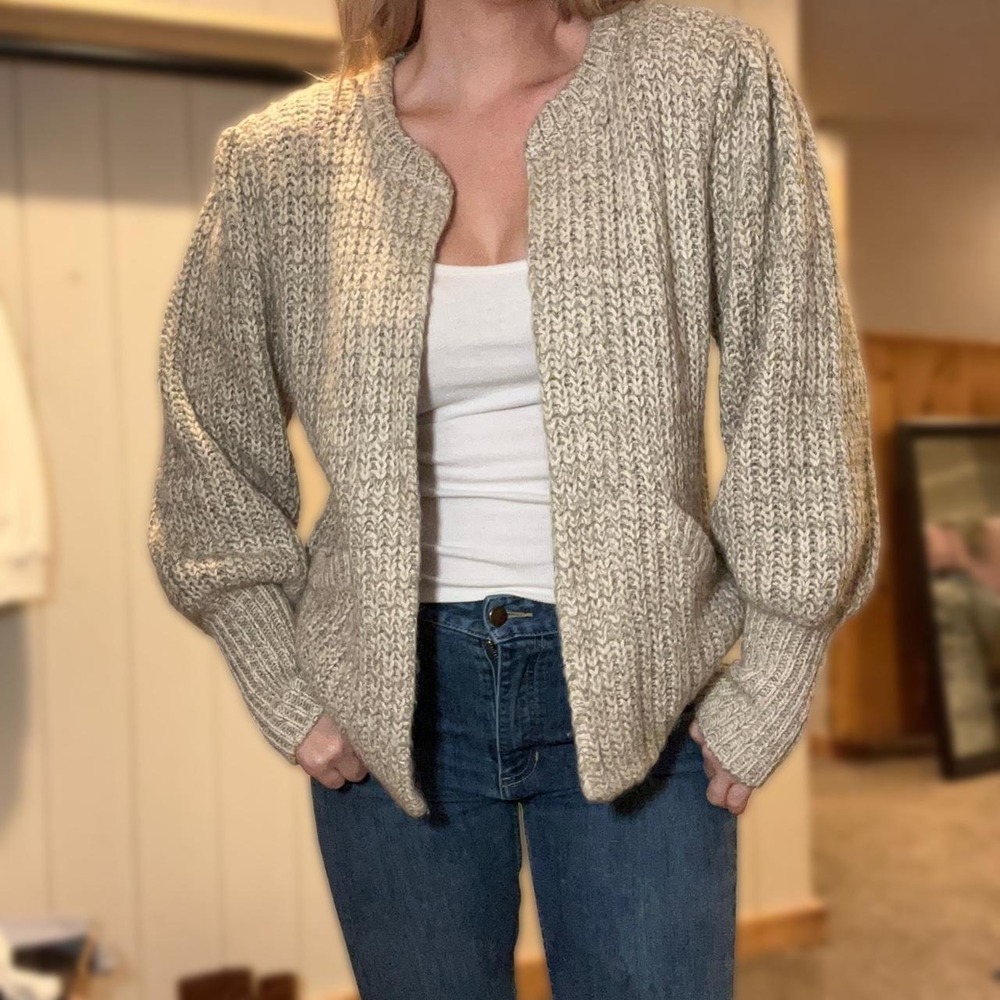 Vintage PGE textured cardigan silk, wool, mohair size S with shoulder pads